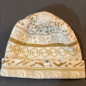 The North Face Tan and White Knit Beanie